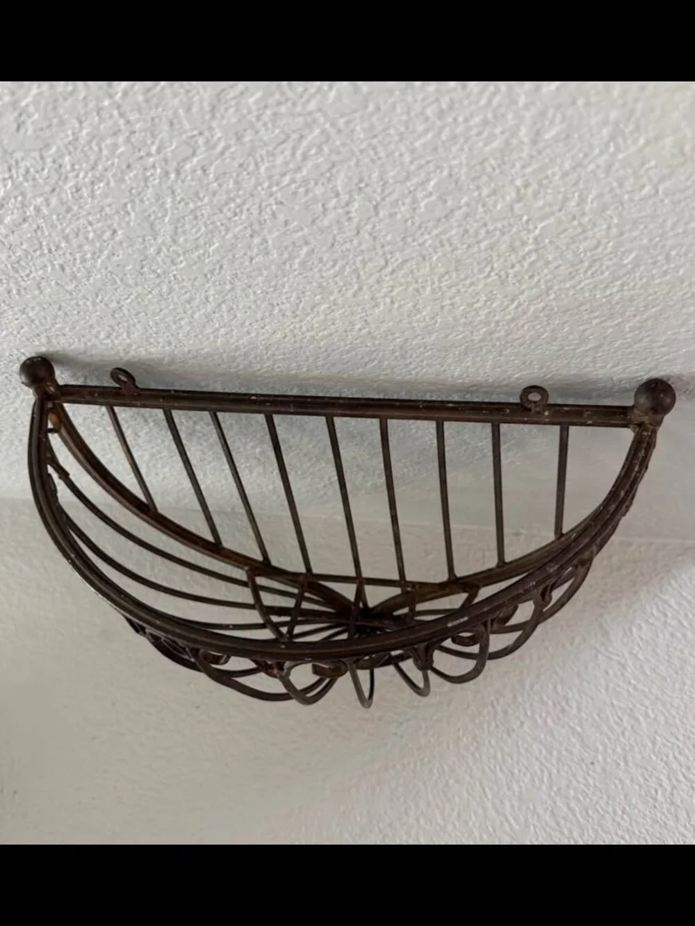 Vintage Wrought Iron Hanging Wall Pocket Planter Basket Large Half Moon